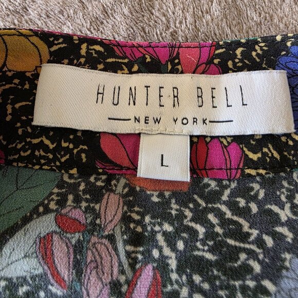 Hunter Bell Taylor Top Silk Floral Blouse Button Front Billow Sleeve Size L - Picture 4 of 16